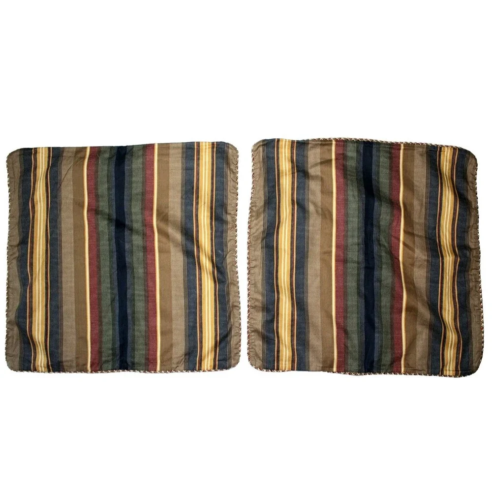 A Pair Of Vintage Sofa Pillowcases Envelopes Jewel Tones Victorian Stripes  #03